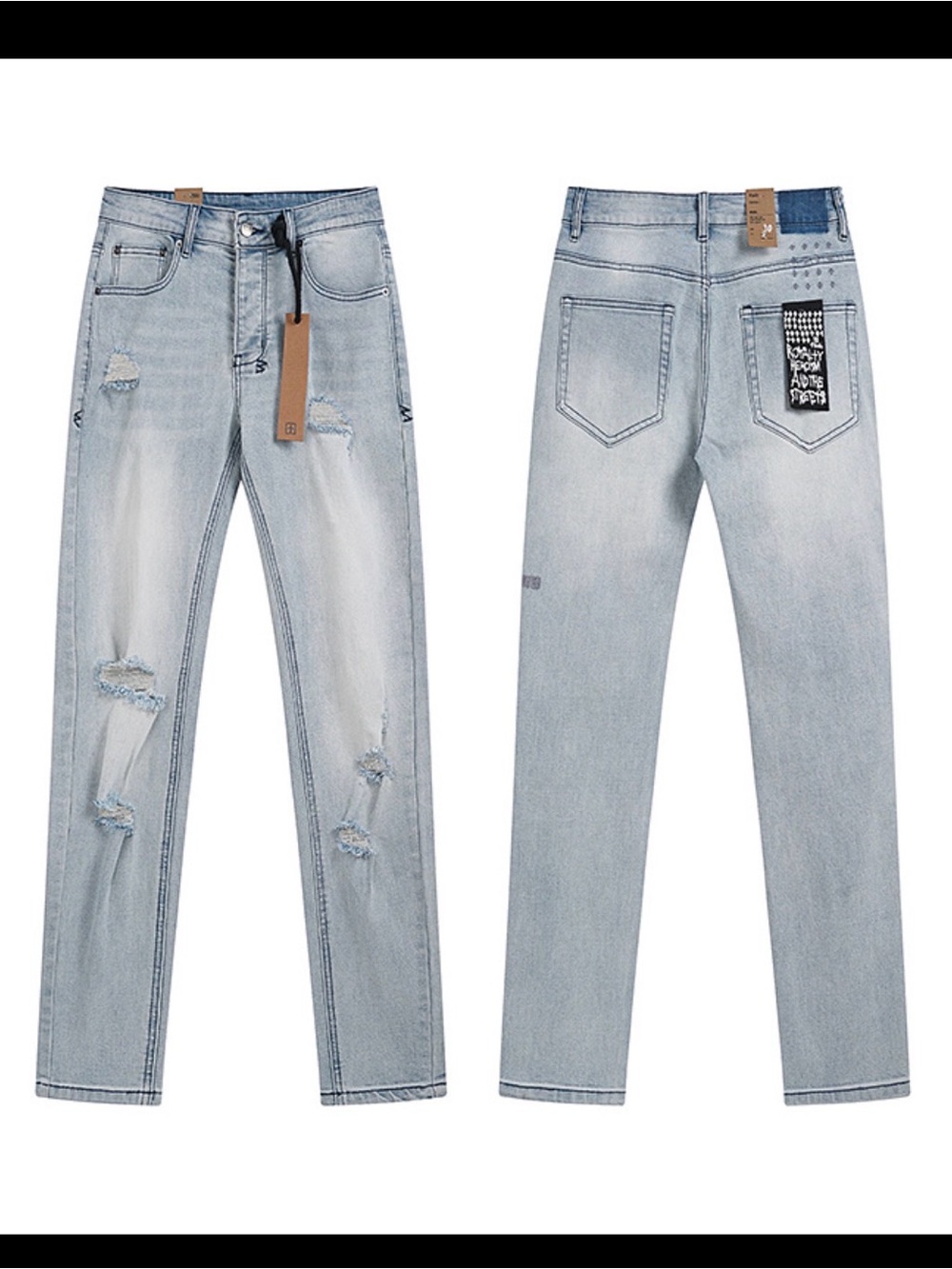 Ksubi Light Blue Slim Straight Distressed Jeans
